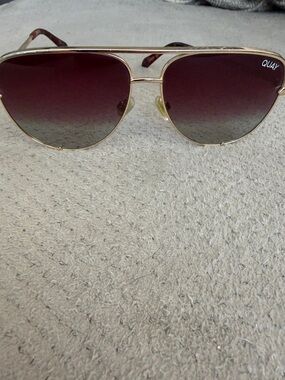 Quay Australia Gold Frame Aviator Sunglasses with Brown Gradient Lenses